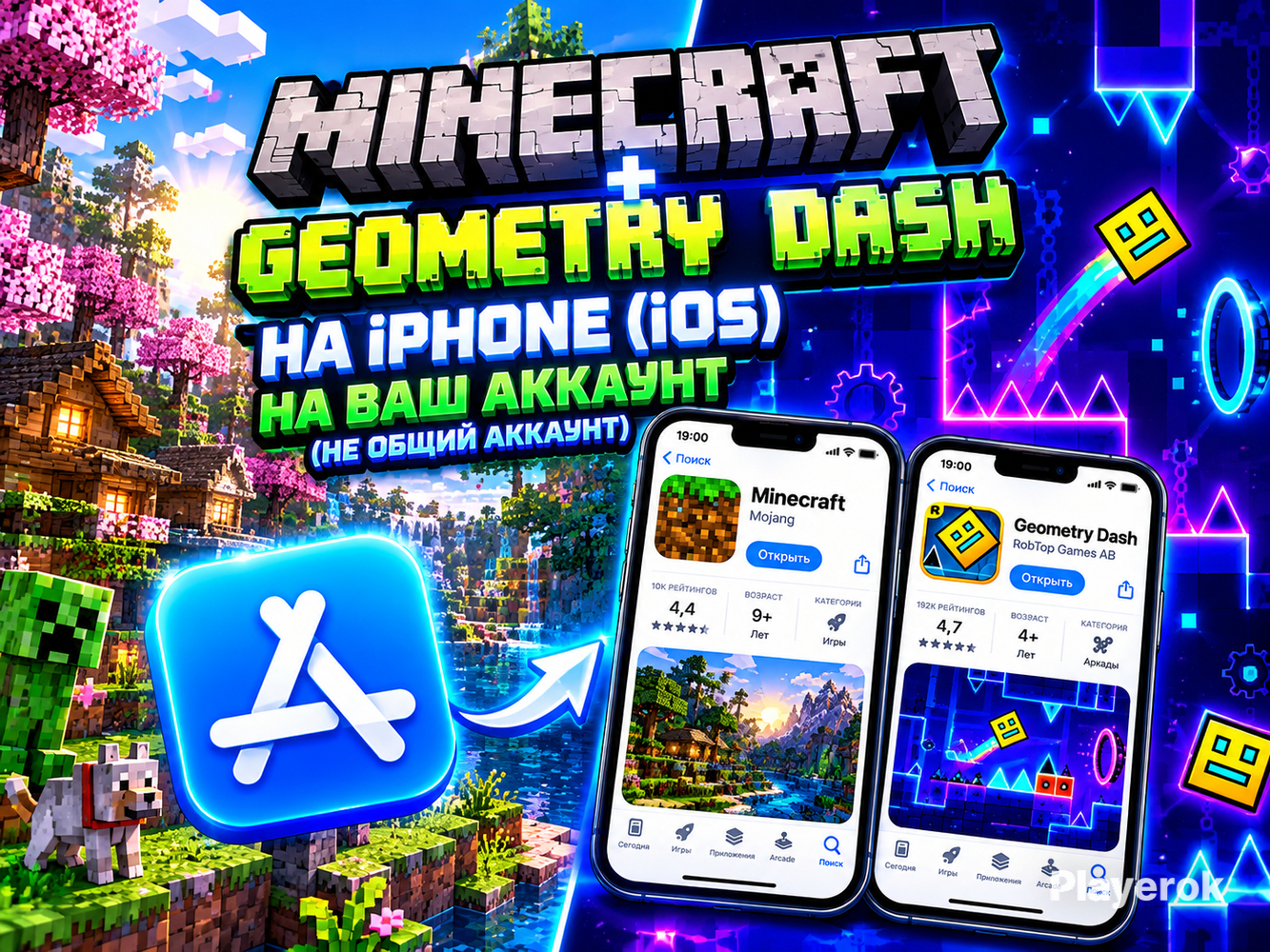 Купить [24/7]🌲MINECRAFT + GEOMETRY DASH iOS | 🔐 На ваш Apple ID | ⚡ для ...