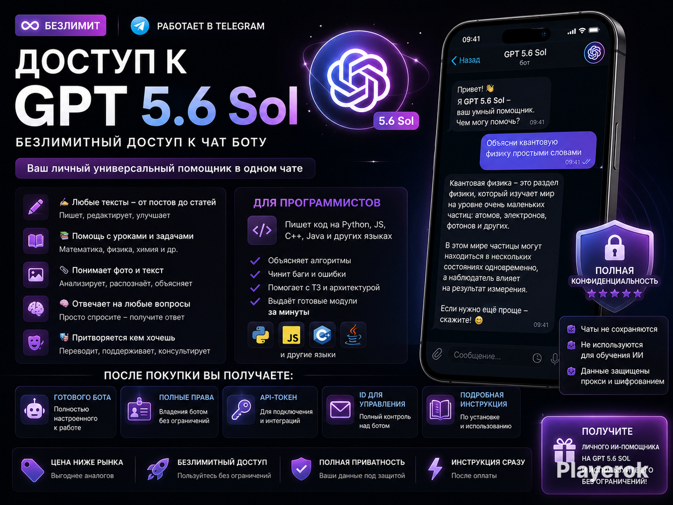 Купить ДОСТУП К GPT 5.6 Sol | БЕЗЛИМИТНЫЙ ДОСТУП К ЧАТ БОТУ для ...